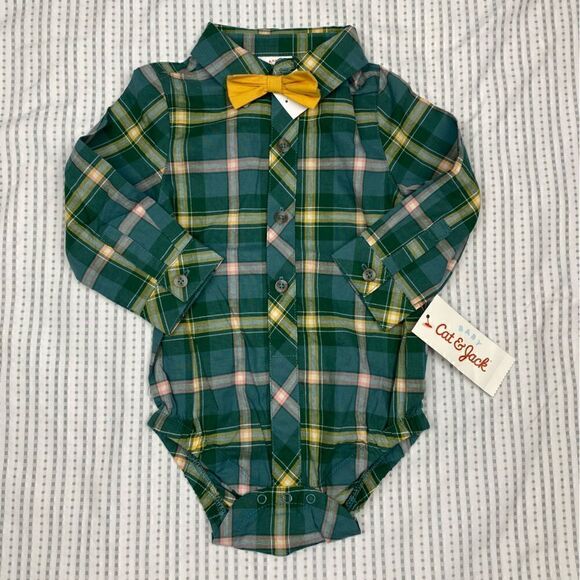 Cat & Jack collared long sleeve onesie with Velcro bow tie. - Picture 3 of 8